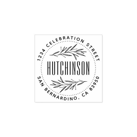 Rustieke handgetekende takken rond retouradres rubberstempel (Afrduk)