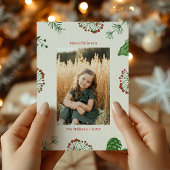 Rustieke HandGetrokken Mistletoe Pine Kerstmis 3 F Feestdagenkaart