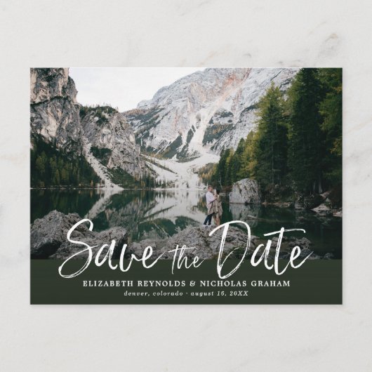 Rustieke handlettering foto save the date briefkaart (Voorkant)