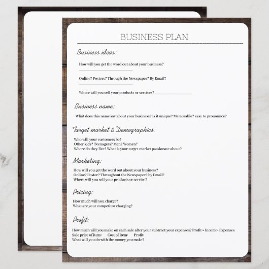 Rustieke Handschrift Bedrijfsplan Bladzijde (Voorkant / Achterkant)