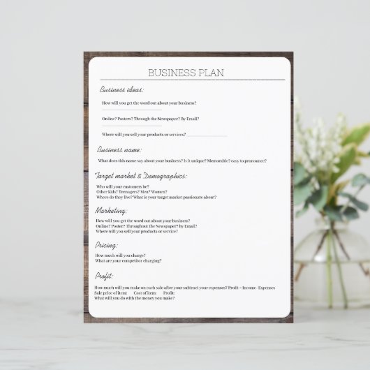 Rustieke Handschrift Bedrijfsplan Bladzijde (Staand voorkant)