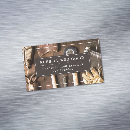 Rustieke Handyman Carpenter Gereedschap van de han Magnetisch Visitekaartje (Voorbeeld)