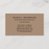 Rustieke Handyman Carpenter Gereedschap van de han Visitekaartje (Achterkant)