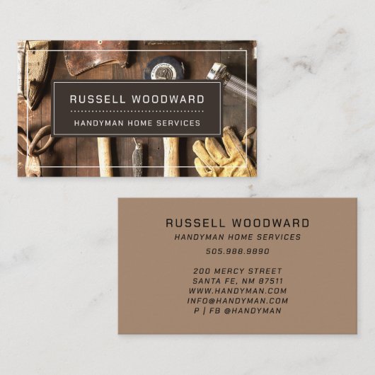 Rustieke Handyman Carpenter Gereedschap van de han Visitekaartje (Voorkant / Achterkant)