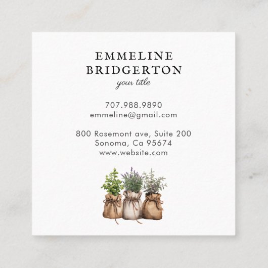 Rustieke hangende gedroogde bloemen vierkante visitekaartje (Achterkant)