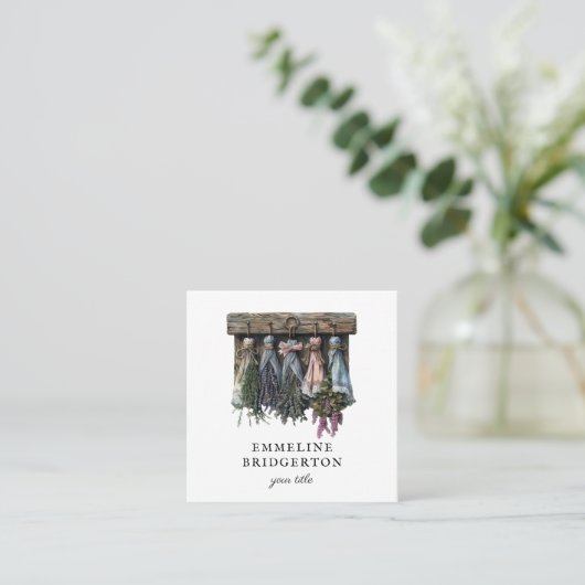 Rustieke hangende gedroogde bloemen vierkante visitekaartje (Staand voorkant)