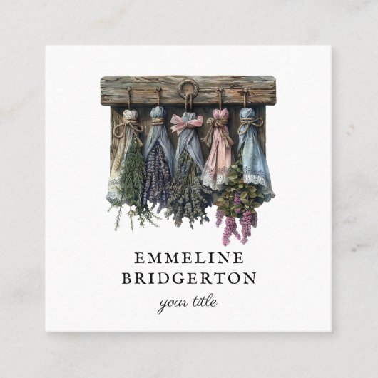 Rustieke hangende gedroogde bloemen vierkante visitekaartje (Voorkant)