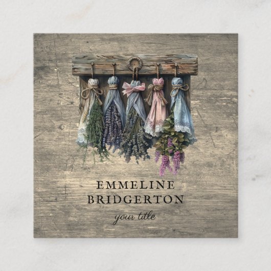 Rustieke hangende gedroogde bloemen vierkante visitekaartje (Voorkant)
