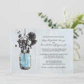 Rustieke Hanging Blue Mason Jar Wedding Kaart (Staand voorkant)