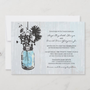 Rustieke Hanging Blue Mason Jar Wedding Kaart