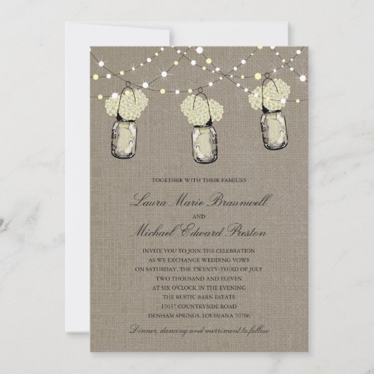 Rustieke Hanging Mason Jar Hydrangea Wedding Kaart (Voorkant)