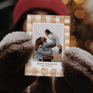 Rustieke Happy Holiday Gingham Plaid Fotokaart Kaart