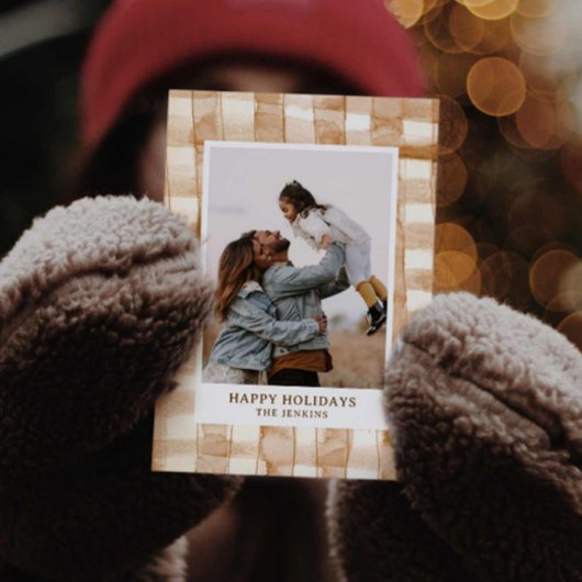 Rustieke Happy Holiday Gingham Plaid Fotokaart Kaart