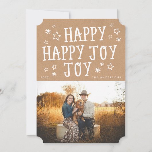 Rustieke Happy Joy Kerstmis Fotokaarten Feestdagenkaart (Voorkant)