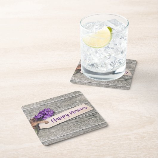 Rustieke Happy Norooz Hyacint - Papieren Onderzett Kartonnen Onderzetters (Insitu)