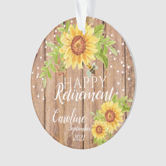 Rustieke Happy Retirement Floral gepersonaliseerd Ornament (voorkant)