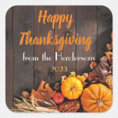 Rustieke Happy Thanksgiving herfst/Herfst producte Vierkante Sticker (Voorkant)