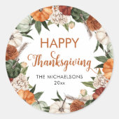 Rustieke Happy Thanksgiving Pompoen Ronde Sticker (Voorkant)