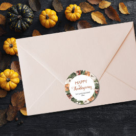 Rustieke Happy Thanksgiving Pompoen Ronde Sticker