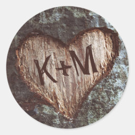 rustieke hart boom bruiloft ronde sticker