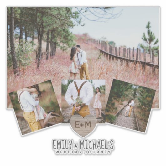 Rustieke hart bruiloft reis huwelijksreis reizen sticker (Voorkant)