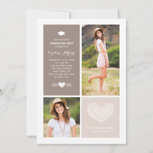 Rustieke hart doedels foto collage Afstuderen Kaart (Voorkant)