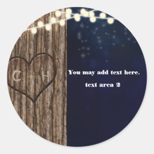 Rustieke hart uitgehouwen in boom Nachtlichten Sti Ronde Sticker