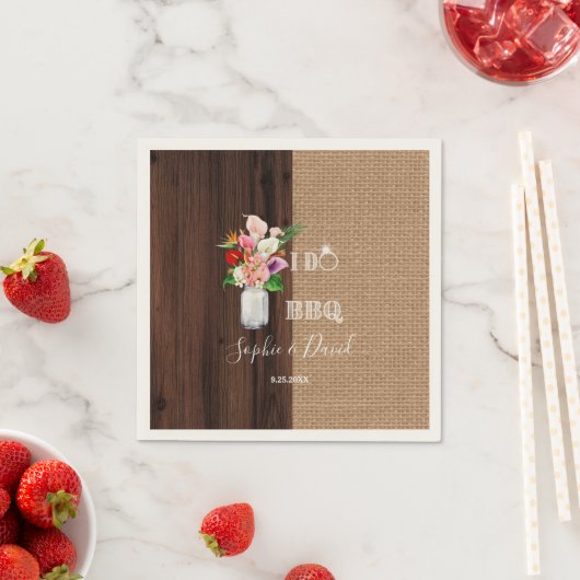 Rustieke Hawaiaanse Bloem Jute Schuur I DO Barbecu Servet (Insitu)