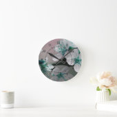 Rustieke hedendaagse Blauwgroen bloem Ronde Klok (Huis)