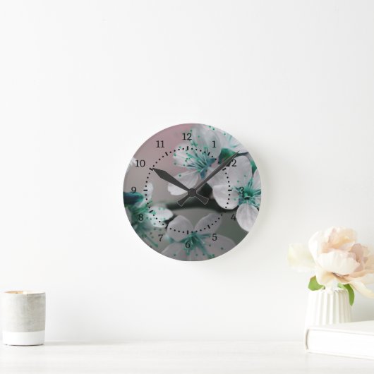 Rustieke hedendaagse Blauwgroen bloem Ronde Klok (Huis)