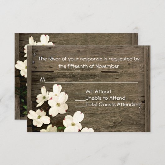 Rustieke hek & Dogwood Blooms Bruiloft RSVP Kaart (Voorkant / Achterkant)