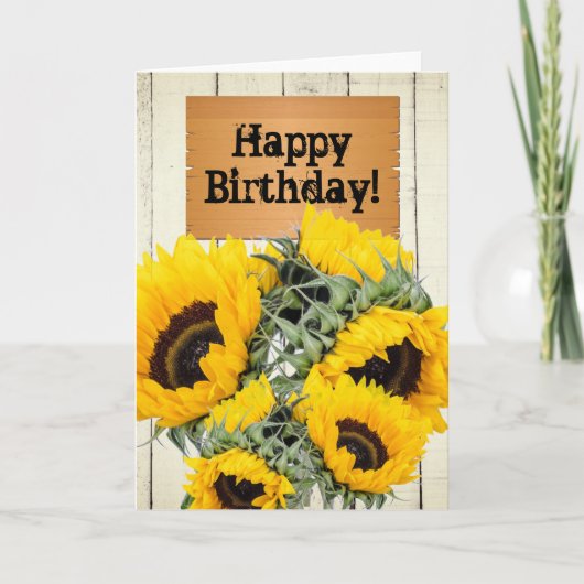 Rustieke Hek Houten Teken Zonnebloemen Verjaardag Kaart (Voorkant)