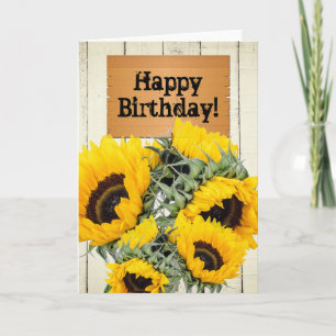 Rustieke Hek Houten Teken Zonnebloemen Verjaardag Kaart