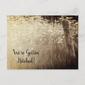 Rustieke hek Post Wildflower Land Sepia Bruiloft Aankondigingskaart (Voorkant)