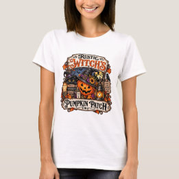 Rustieke Heks Pompoenveld Halloween T-Shirt