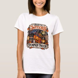 Rustieke Heks Pompoenveld Halloween T-Shirt