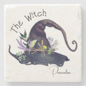 Rustieke heksen bloemenkruid zwart Pet wit Stenen Onderzetter (Voorkant)
