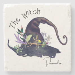 Rustieke heksen bloemenkruid zwart Pet wit Stenen Onderzetter