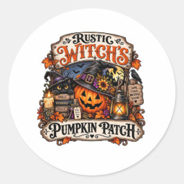 Rustieke Heksenpompoenveld Halloween Sticker