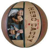 Rustieke Held Papa Vaderdag 2 Foto Collage Basketbal (Verticaal)