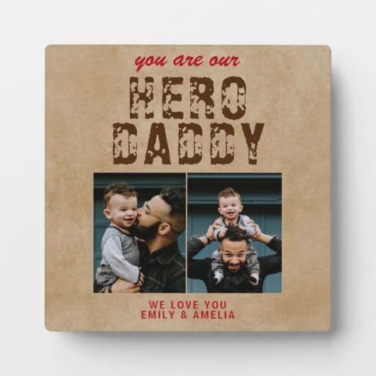 Rustieke Held Papa Vaderdag 2 Foto Collage Fotoplaat (Voorkant)