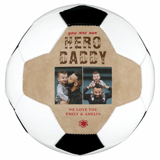 Rustieke Held Papa Vaderdag 2 Foto Collage Voetbal (Voorkant)