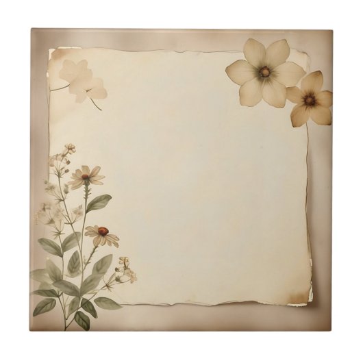 Rustieke  Herbarium Bloemen Tegeltje (Voorkant)
