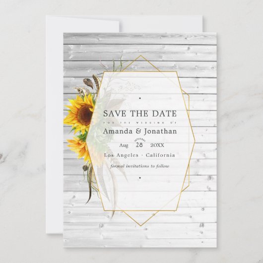 Rustieke Herbarium Zonnebloemen Boheemse Bruiloft Save The Date (Voorkant)