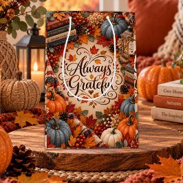 Rustieke Herfst Altijd Dankbaar Pompoenen Illustra Medium Cadeauzakje