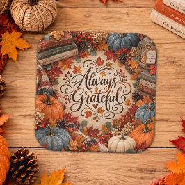 Rustieke Herfst Altijd Dankbaar Pompoenen Illustra Papieren Bordje
