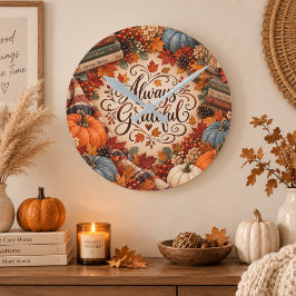 Rustieke Herfst Altijd Dankbaar Pompoenen Illustra Ronde Klok
