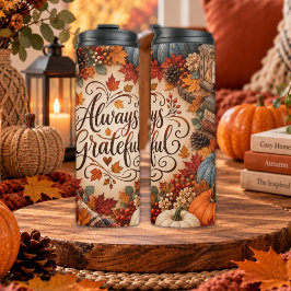 Rustieke Herfst Altijd Dankbaar Pompoenen Illustra Thermosbeker