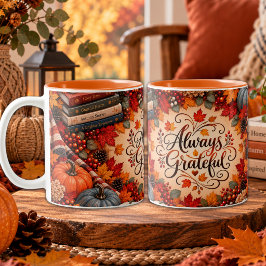 Rustieke Herfst Altijd Dankbaar Pompoenen Illustra Tweekleurige Koffiemok