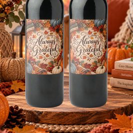 Rustieke Herfst Altijd Dankbaar Pompoenen Illustra Wijn Etiket